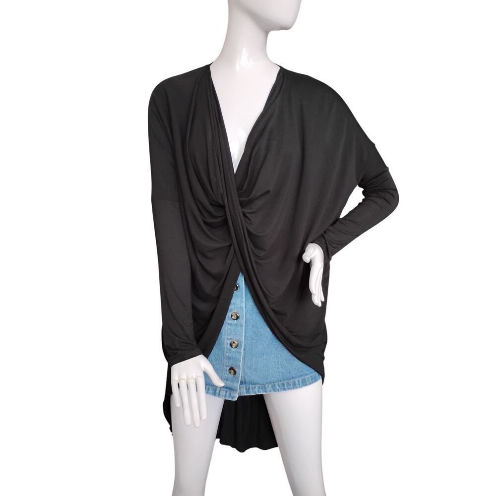 Best Cody Twisted Hi Low Blouse Size Large Long Sleeve Black Jersey Material